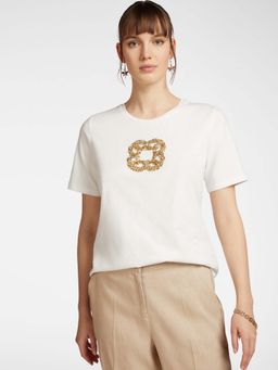 Elena Miro - White Embellished Regular Fit T-Shirt