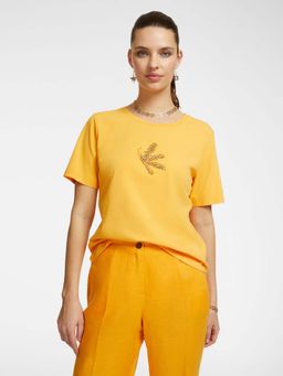 Elena Miro - Yellow Embellished Regular Fit T-Shirt