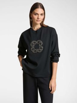 Elena Miro - Black Embellished Regular Fit Sweatshirt