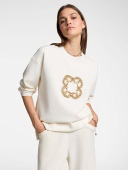 Elena Miro - White Embellished Regular Fit Sweatshirt