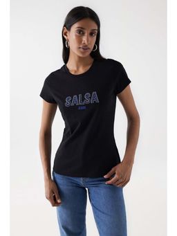Salsa Jeans - Black Embellished Regular Fit T-Shirt