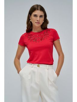 Salsa Jeans - Red Embellished Regular Fit T-Shirt