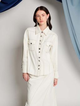 Sister Jane - White Embroidered Regular Fit Shirt