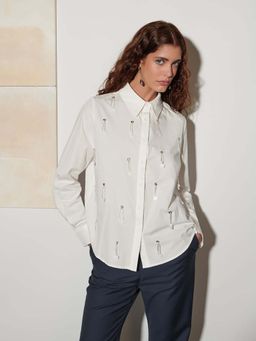Sister Jane - Ivory Embellished Regular Fit Shirt