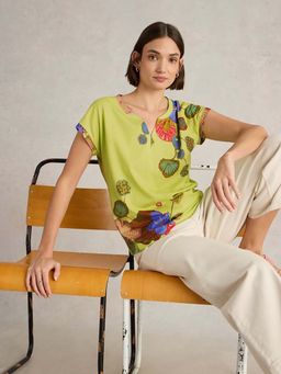 White Stuff - Yellow Printed Regular Fit T-Shirt