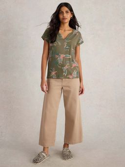 White Stuff - Green Printed Regular Fit T-Shirt