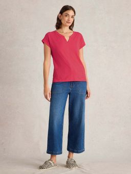 White Stuff - Pink Solid Regular Fit T-Shirt