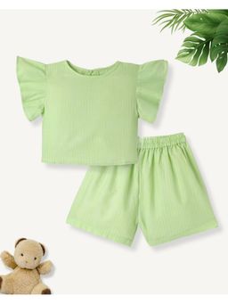 FUNKRAFTS - Girls Premium Cotton Flutter Sleeves Solid Top and Shorts (Set of 2)