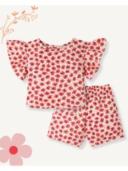 FUNKRAFTS - Girls Premium Cotton Floral Printed Top and Shorts (Set of 2)