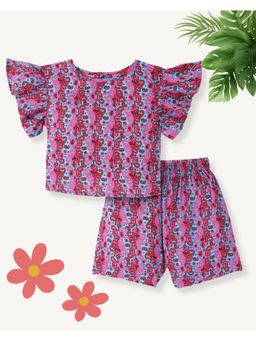 FUNKRAFTS - Girls Premium Cotton Floral Printed Top and Shorts (Set of 2)