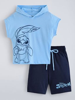 Hopscotch - Blue Cotton Lilo And Stitch T-Shirt And Shorts