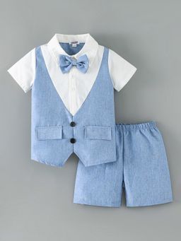 Hopscotch - Blue 2-Pc Colour-Block Formal Set With Bow