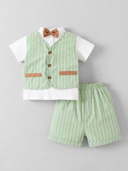 Hopscotch - Green 2-Pc Striped Attached Vest Formal Set