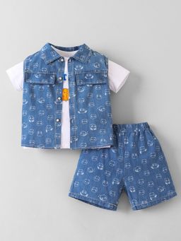 Hopscotch - Blue 3-Pc Discharge Animal Print Short Set