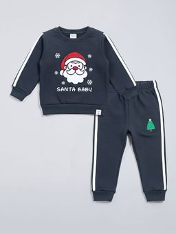 Hopscotch - Black 2-Pc Santa Claus Embroidery Jogger Set