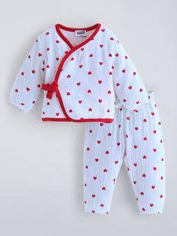 Hopscotch - White Cotton Textured Heart Sleepwear Set