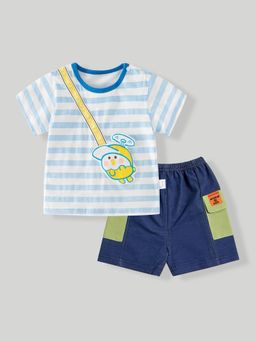 Hopscotch - Blue 2-Pc 3D Applique Striped Short Set