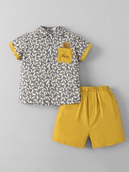 Hopscotch - Multi-Color 2-Pc Bear Embroidered Shirt And Shorts