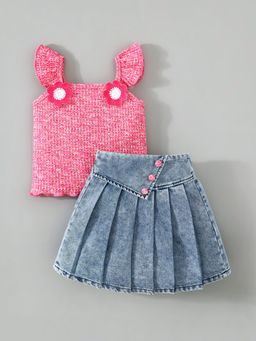 Hopscotch - Pink 2-Pc Floral Applique Skirt Set