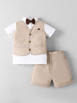 Hopscotch - Beige 2-Pc Cotton Formal Set With Bowtie
