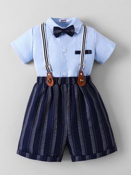 Hopscotch - Blue 2-Pc Cotton Striped Formal Set With Bowtie