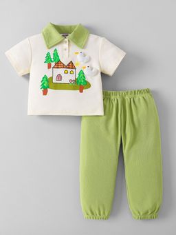 Hopscotch - Green 2-Pc Duck Applique Polo Jogger Set
