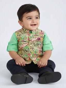 Hopscotch - Green 3-Pc Abstract Roll-Up Sleeves Pant Set