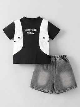 Hopscotch - Black 2-Pc Typography Embroidery Short Set