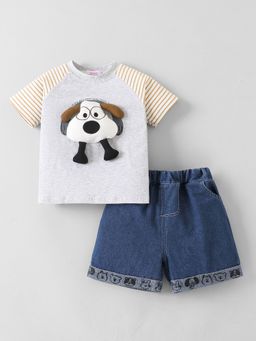 Hopscotch - Multi-Color 2-Pc 3D Puppy Applique Short Set