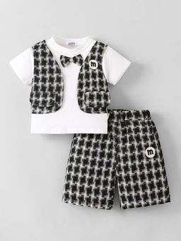 Hopscotch - Black 2-Pc Bow Applique Checkered Formal Set