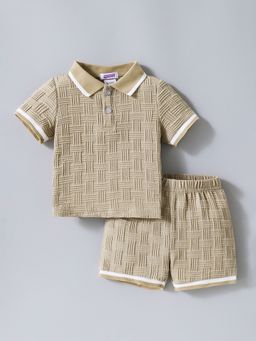 Hopscotch - Beige 2-Pc Textured Polo Collared Short Set