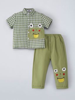 Hopscotch - Olive 2-Pc Gingham Shirt And Pant