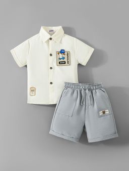 Hopscotch - Cream 2-Pc Teddy Patch Textured Short Set