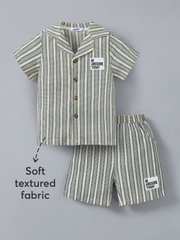 Hopscotch - Beige 2-Pc Textured Shirt And Shorts