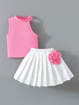 Hopscotch - Pink 2-Pc Floral Ribbed Skirt Set