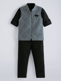 Hopscotch - Black 3-Pc Geometric Roll-Up Sleeves Formal Set