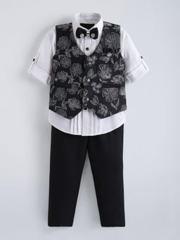 Hopscotch - White 3-Pc Floral Roll-Up Sleeves Formal Set