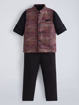 Hopscotch - Black 3-Pc Textured Roll-Up Sleeves Formal Set