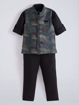Hopscotch - Black 3-Pc Textured Roll-Up Sleeves Formal Set