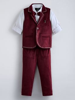 Hopscotch - Maroon 2-Pc Stone Velvet Roll-Up Sleeves Formal Set