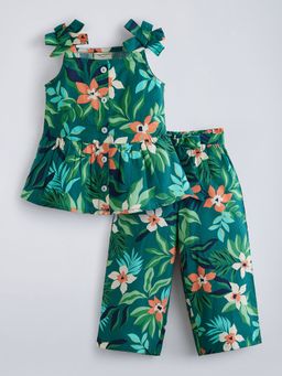 Hopscotch - Green 2-Pc Floral Blouse And Pants
