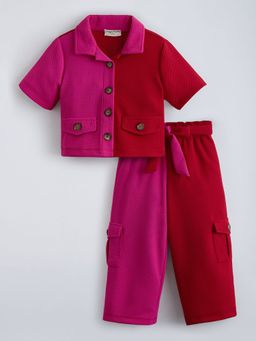 Hopscotch - Pink 2-Pc Colour-Block Shirt And Pants