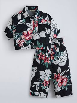 Hopscotch - Black 2-Pc Tropical Shirt And Pants