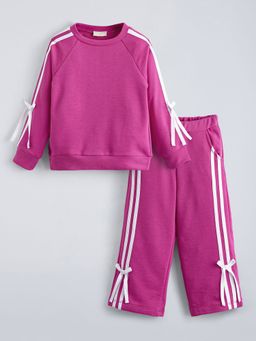 Hopscotch - Pink 2-Pc Bow Sweatshirt And Pants