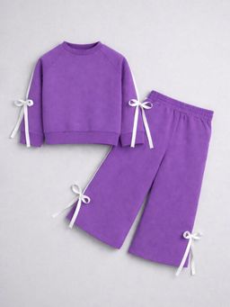 Hopscotch - Purple 2-Pc Bow Applique Sweatshirt And Pants