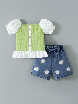 Hopscotch - Green 2-Pc Floral Applique Short Set