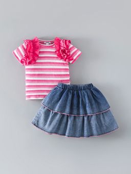 Hopscotch - Pink 2-Pc Ruffled Striped Skirt Set