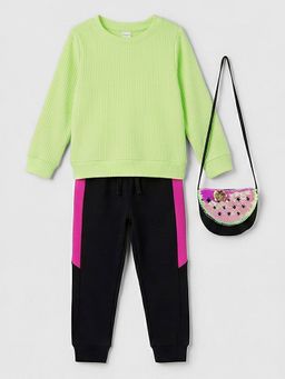 Hopscotch - Green 2-Pc Textured T-Shirt And Pant Set