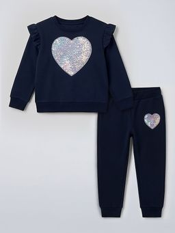 Hopscotch - Navy Blue 2-Pc Heart Reversible Sequined Pant Set