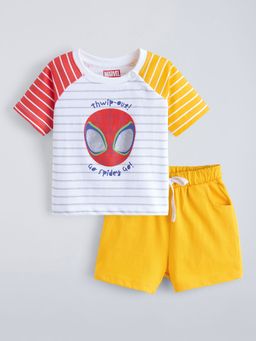 Hopscotch - Multi-Color Cotton Spiderman T-Shirt And Shorts